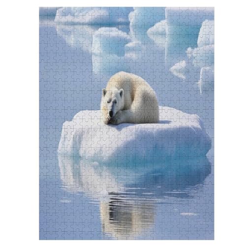 Holzpuzzle Eisbär Puzzle 500 Teile Erwachsene Klassische Pädagogisches Spielzeug Kinder Lernspiel Herausforderndes Puzzles Raumdekoration Detailreiches Geschenk （55×41cm） von PAZZK