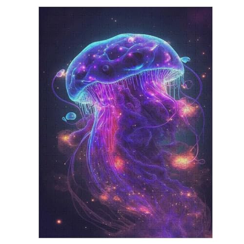 Holzpuzzle Neon JellyFisch Puzzle 500 Teile Erwachsene Klassische Pädagogisches Spielzeug Kinder Lernspiel Herausforderndes Puzzles Raumdekoration Detailreiches Geschenk （55×41cm） von PAZZK