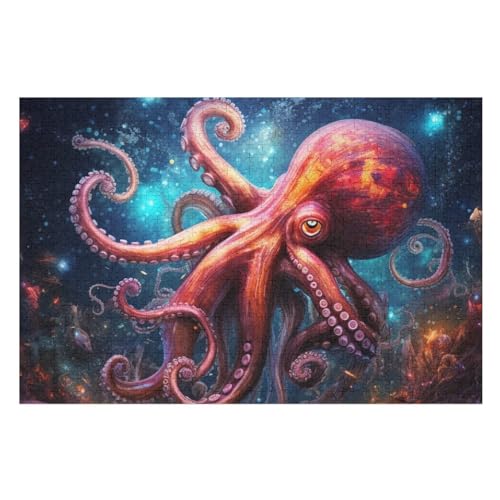 Holzpuzzle Oktopus Puzzle 1000 Teile Erwachsene Klassische Pädagogisches Spielzeug Kinder Lernspiel Herausforderndes Puzzles Raumdekoration Detailreiches Geschenk （75×50cm） von PAZZK