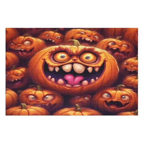 Holzpuzzles 1000 Teile Halloween-Kürbis -Puzzle Für Jungen Und Mädchen, Schwierigkeitsgrad, Lernspiele, Familienspielzeug （75×50cm） von PAZZK