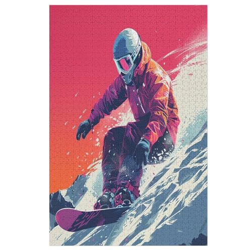 Holzpuzzles 1000 Teile Snowboard -Puzzle Für Jungen Und Mädchen, Schwierigkeitsgrad, Lernspiele, Familienspielzeug （78×53cm） von PAZZK