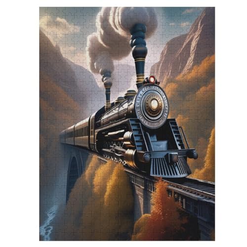 Holzpuzzles 500 Teile Dampflokomotive -Puzzle Für Jungen Und Mädchen, Schwierigkeitsgrad, Lernspiele, Familienspielzeug （55×41cm） von PAZZK