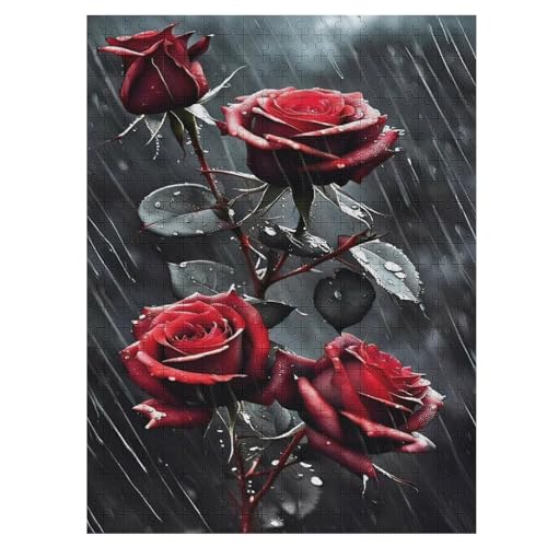 Holzpuzzles 500 Teile Rose -Puzzle Für Jungen Und Mädchen, Schwierigkeitsgrad, Lernspiele, Familienspielzeug （55×41cm） von PAZZK