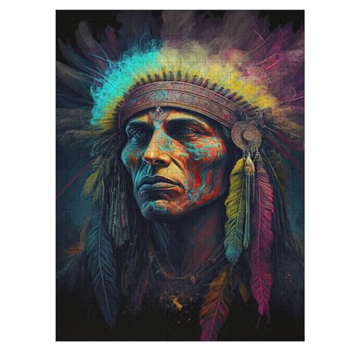 Indianer Puzzles 500 Teile Erwachsener Kniffel Spaß Für Die Ganze Familie - 500 Puzzleteilige Motive, Holzpuzzle Kinder Erwachsene, Impossible Puzzle Schwer （55×41cm） von PAZZK