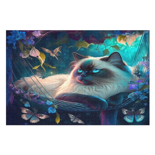 Katze Puzzle Für Erwachsene 1000 Teile Premium 100% Recyceltes Brett Zum Lernen, Lernspielzeug, Familienspiele Kinder Holzpuzzle （75×50cm） von PAZZK