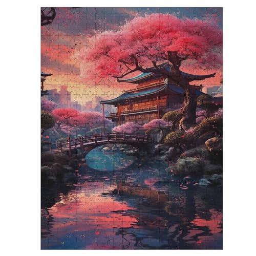 Kirschbaum Japan Kunst 500 Teile Puzzles Für Erwachsene Holzpuzzle Familienpuzzlespiel Stressabbau-Puzzle Für Erwachsene Kinder Ab 12 Jahren （55×41cm） von PAZZK