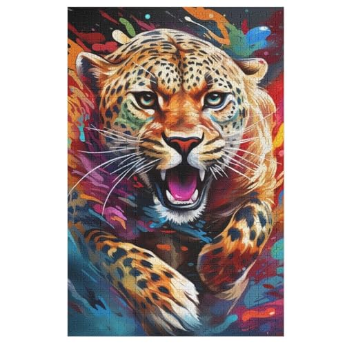 Leopard Puzzle 1000 Teile, Holzpuzzle Für Erwachsene, Impossible Puzzle, Geschicklichkeitsspiel Für Die Ganze Familie, Puzzle Farbenfrohes Legespiel Kinder Puzzles （78×53cm） von PAZZK