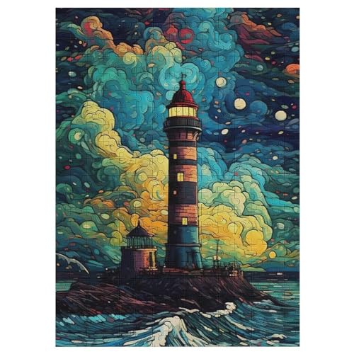 Leuchtturm Puzzle Für Erwachsene 300 Teile Premium 100% Recyceltes Brett Zum Lernen, Lernspielzeug, Familienspiele Kinder Holzpuzzle （42×30cm） von PAZZK