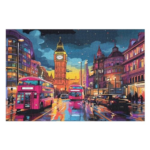 Londoner Stadtbild Holzpuzzle 1000 Teile, Knobelspiele Für Erwachsene, Teenager, Puzzles Unmögliche - Kinder Puzzle Zimmer Deko （75×50cm） von PAZZK