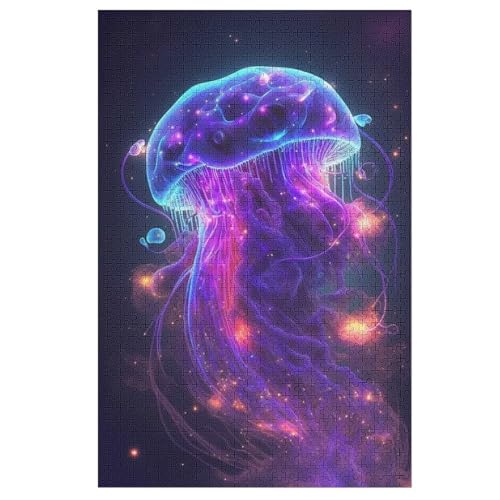 Neon JellyFisch 1000 Teile Puzzle, Holzpuzzle, Puzzles Für Erwachsene Kinder, 1000 Teile Puzzle Für Jugendliche & Erwachsene Lernspiel Herausforderungsspielzeug （78×53cm） von PAZZK