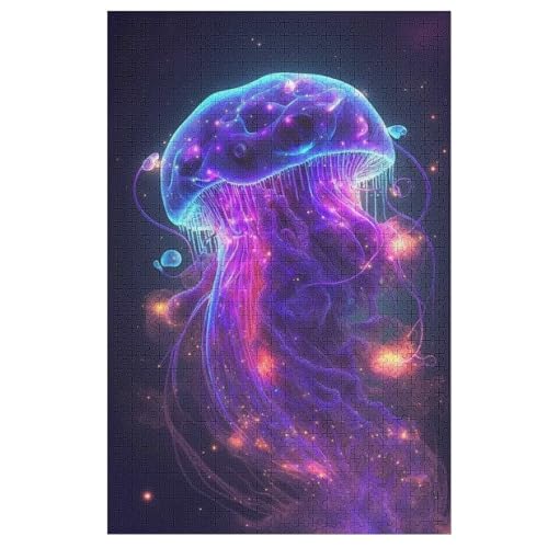 Neon JellyFisch Holzpuzzle 1000 Stück Puzzles Für Erwachsene Teenager Stress Abbauen Familien-Puzzlespiel Poster 1000-teiliges Puzzle Kinder Lernspiel Spielzeug Geschenk （78×53cm） von PAZZK