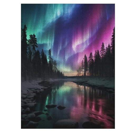 Nordlichter in Norwegen-Puzzlespiel Aus Holz, 500 Puzzleteile, Kreatives Puzzle Für Teenager Und Erwachsene, Kreatives Spielzeug, Puzzles, （55×41cm） von PAZZK