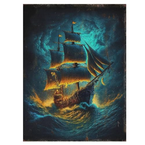 Piratenschiff -Puzzle, 500 Teile,Holzpuzzle Für Erwachsene Kinder, Lustiges Spielzeug, Denkspiel, Spielzeug, Bildungsspiel, Herausforderung, Pädagogisch, （55×41cm） von PAZZK