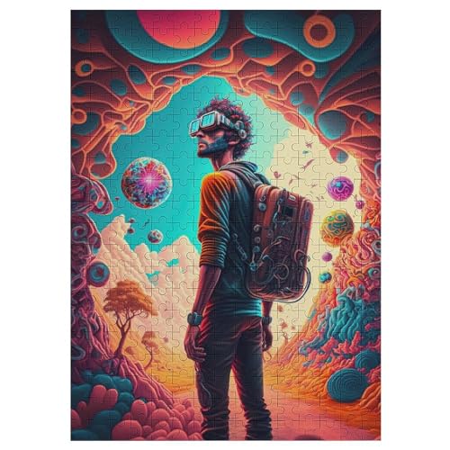 Psychedelisch Time Traveler Puzzle Für Erwachsene 300 Teile Premium 100% Recyceltes Brett Zum Lernen, Lernspielzeug, Familienspiele Kinder Holzpuzzle （42×30cm） von PAZZK