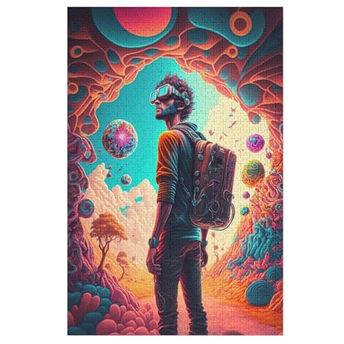 Psychedelisch Time Traveler-Puzzlespiel Aus Holz, 1000 Puzzleteile, Kreatives Puzzle Für Teenager Und Erwachsene, Kreatives Spielzeug, Puzzles, （78×53cm） von PAZZK