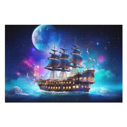 Puzzle Für Erwachsene, Fantasy Piratenschiff, 1000 Puzzleteile Für Kinder, Holzpuzzles, Geeignet Für Erwachsene, Lernspiel, Herausforderungsspielzeug （75×50cm） von PAZZK