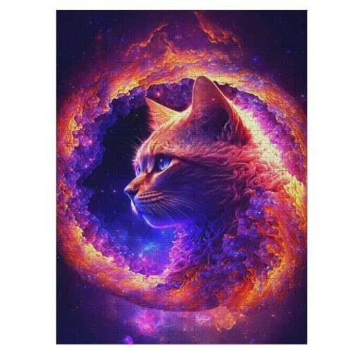 Puzzles Für Erwachsene, 500 Teile, Psychedelic Katze, Kreative Holzpuzzles, Praktisches Spiel, Familiendekoration （55×41cm） von PAZZK