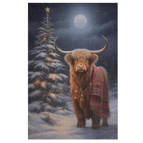 Puzzles Für Erwachsene Und Kinder, Highland Cow Weihnachten -Puzzle, 1000 Teile, Kreative Holzpuzzles, Puzzles Für Erwachsene, Geschenke （78×53cm） von PAZZK