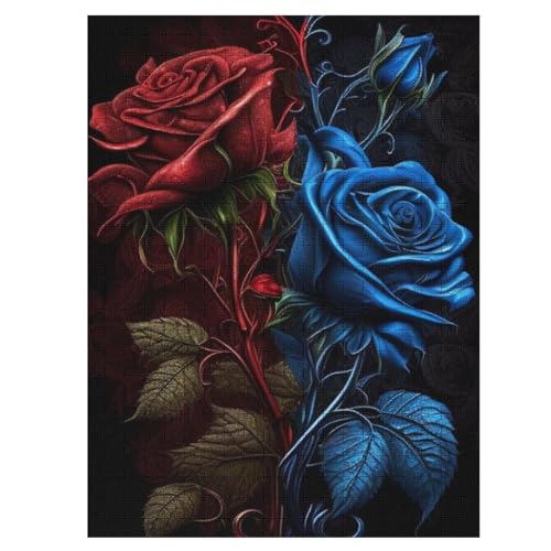 Rose 500 Teile Puzzle Für Erwachsene, Herausforderung Puzzles - Familienpuzzle Verringerter Druck Schwieriges Puzzle Rahmen Holzpuzzle Für Erwachsene Kinder 12+ （55×41cm） von PAZZK