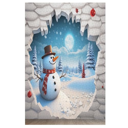 Schneemann Pattern-Puzzlespiel Aus Holz, 1000 Puzzleteile, Kreatives Puzzle Für Teenager Und Erwachsene, Kreatives Spielzeug, Puzzles, （78×53cm） von PAZZK