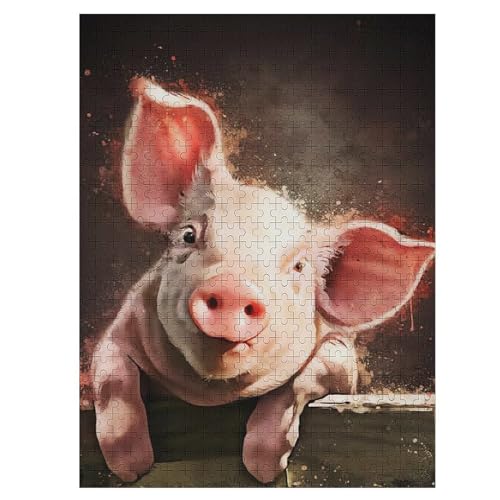 Schwein Puzzle 500 Teile,Puzzles Für Erwachsene, Impossible Puzzle, Geschicklichkeitsspiel Für Die Ganze Familie, Puzzle Kinder,Holzpuzzle-Geschenk,Raumdekoration, （55×41cm） von PAZZK