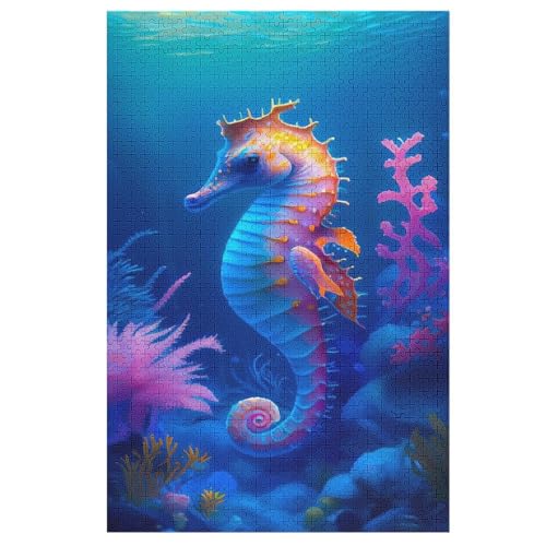 SeaPferd Holzpuzzle 1000 Teile, Knobelspiele Für Erwachsene, Teenager, Puzzles Unmögliche - Kinder Puzzle Zimmer Deko （78×53cm） von PAZZK