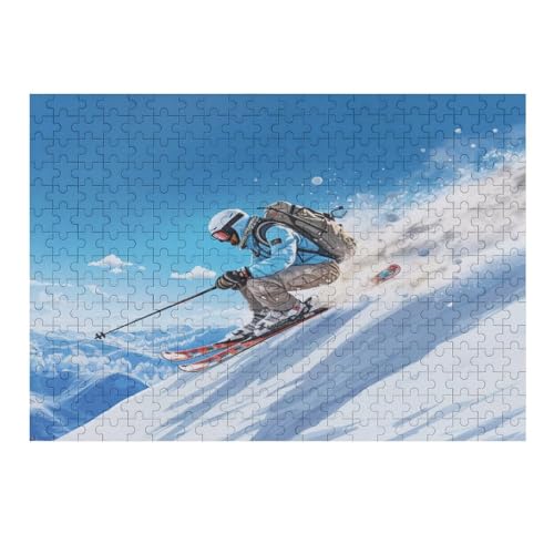 Skifahren im Schnee Puzzles 300 Teile Erwachsener Kniffel Spaß Für Die Ganze Familie - 300 Puzzleteilige Motive, Holzpuzzle Kinder Erwachsene, Impossible Puzzle Schwer （40×28cm） von PAZZK
