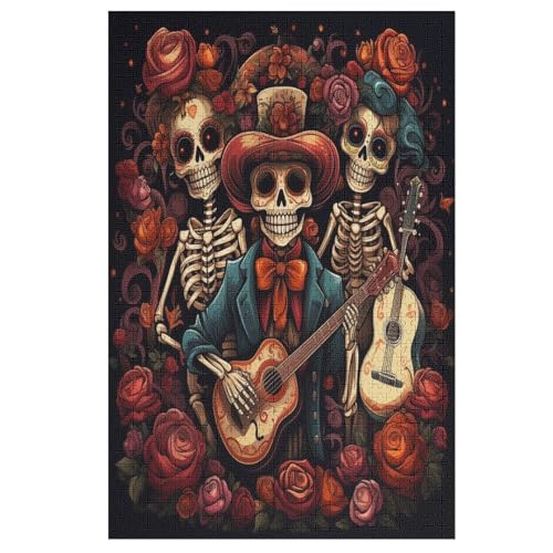 Skull Rose-Puzzle Für Erwachsene, 1000 Teile, Holzpuzzle, Kinderpuzzle, Dekompressionsspiel, Spielzeugpuzzle （78×53cm） von PAZZK