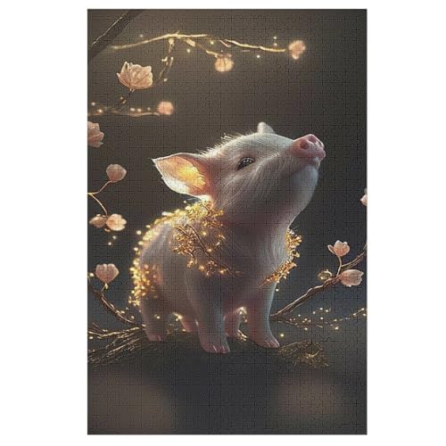 Süßes Schwein Puzzle 1000 Teile, Holzpuzzle Für Erwachsene, Impossible Puzzle, Geschicklichkeitsspiel Für Die Ganze Familie, Puzzle Farbenfrohes Legespiel Kinder Puzzles （78×53cm） von PAZZK