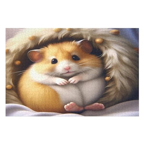 Tier Hamster Puzzle 1000 Teile, Holzpuzzle Für Erwachsene, Impossible Puzzle, Geschicklichkeitsspiel Für Die Ganze Familie, Puzzle Farbenfrohes Legespiel Kinder Puzzles （75×50cm） von PAZZK