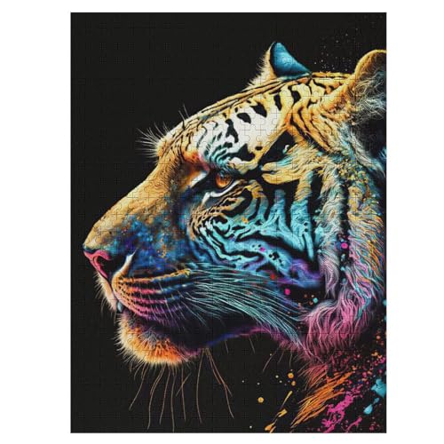 Tiger Puzzle 500 Teile, Holzpuzzle Für Erwachsene, Impossible Puzzle, Geschicklichkeitsspiel Für Die Ganze Familie, Puzzle Farbenfrohes Legespiel Kinder Puzzles （55×41cm） von PAZZK