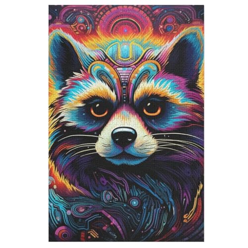 Waschbär Puzzle 1000 Teile, Holzpuzzle Für Erwachsene, Impossible Puzzle, Geschicklichkeitsspiel Für Die Ganze Familie, Puzzle Farbenfrohes Legespiel Kinder Puzzles （78×53cm） von PAZZK