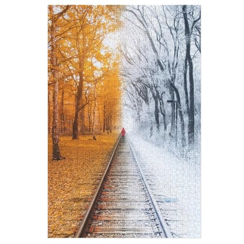 Winter Herbst Puzzle Für Erwachsene 1000 Teile Premium 100% Recyceltes Brett Zum Lernen, Lernspielzeug, Familienspiele Kinder Holzpuzzle （78×53cm） von PAZZK