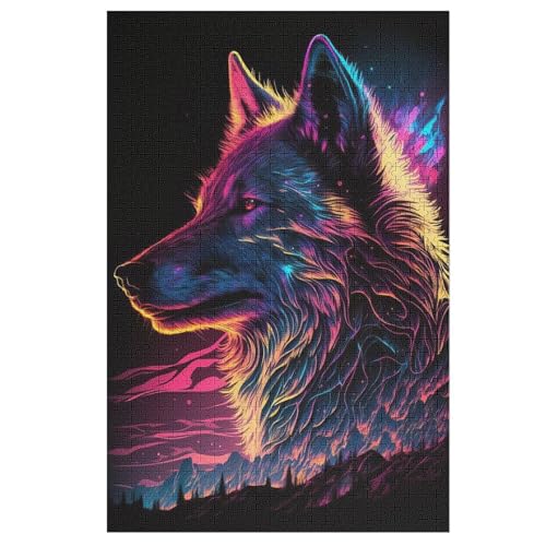 Wolf Holzpuzzle 1000 Teile Klassische Puzzles Erwachsene Kinder Puzzle DIY Kit Holzspielzeug Einzigartiges Geschenk Moderne Wohnkultur （78×53cm） von PAZZK