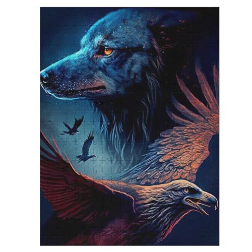 Wolf Puzzle 500 Teile, Holzpuzzle Für Erwachsene, Impossible Puzzle, Geschicklichkeitsspiel Für Die Ganze Familie, Puzzle Farbenfrohes Legespiel Kinder Puzzles （55×41cm） von PAZZK