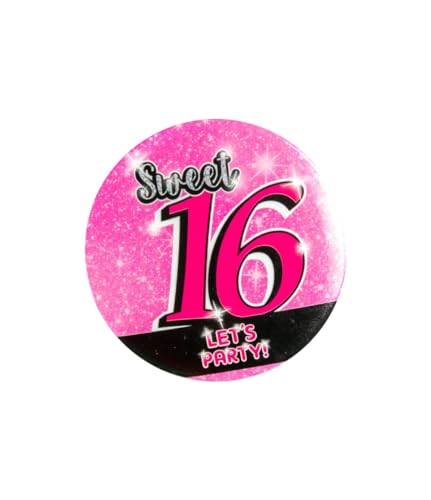 PD-Party 60147128 Birthday Badge | Geburtstag Metall Abzeichen | Partei Feier Knöpfe - Sweet 16, Mehrfarbig, 5.5cm Länge x 5.5cm Breite x 0.5cm Höhe von PD-Party