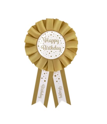 PD-Party 7025212 Partei Dekoration Happy Birthday Rosette, Gold/Weiß, 14cm Länge x 8cm Breite x 1cm Höhe von PD-Party