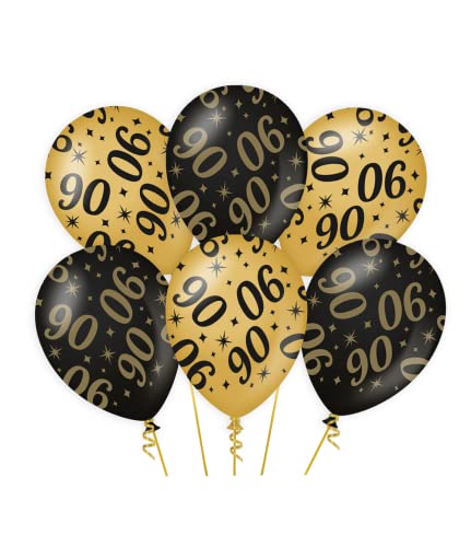 PD-Party - Luftballons Geburtstag - Ballons für 90. Geburtstag - Deko Geburtstag - Jubiläum Dekoration - Schwarz Gold Deko - Party Deko - 90. Geburtstag Männer & Frauen - 30x30 cm - 6 Stück von PD-Party