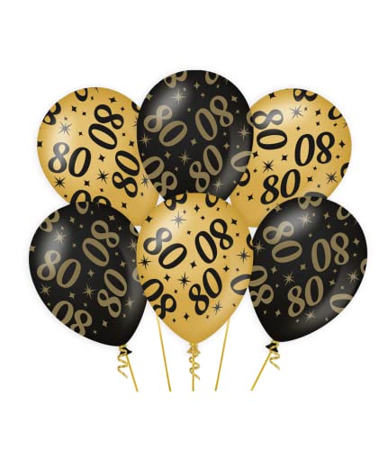 PD-Party - Luftballons Geburtstag - Ballons für 80. Geburtstag - Deko Geburtstag - Jubiläum Dekoration - Schwarz Gold Deko - Party Deko - 80. Geburtstag Männer & Frauen - 30x30 cm - 6 Stück von PD-Party