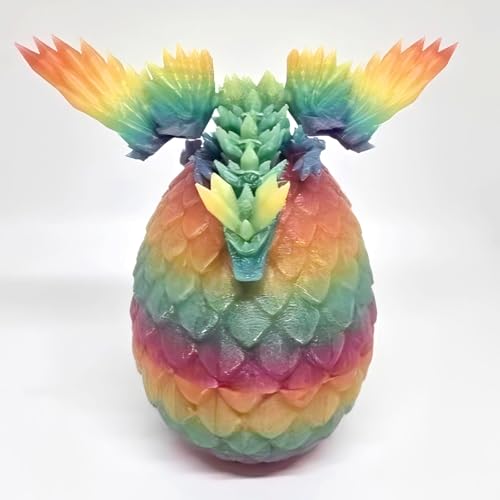 3D Dedruckt Drache mit Ei, leuchten in der Dunkelheit 5 Zoll Regenbogen Drachen Ei mit 7 Zoll Dragon with Wings, Fidget Drachen Ei für Angst Relief Flexible Gelenke Drachen Decor Fidget Spielzeug von PDOOR