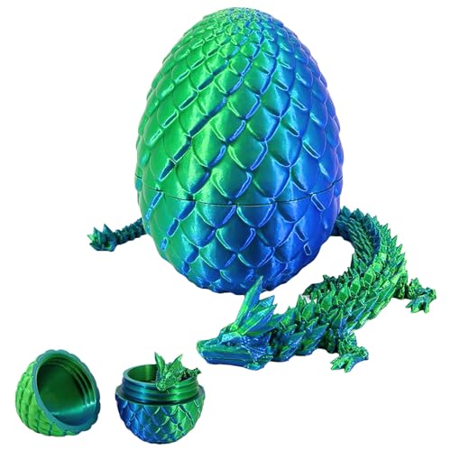 3D-gedruckte Dracheneier mit Drachen im Inneren, Überraschungsei mit 27,9 cm flexiblem Drachen im Inneren, 3D-gedrucktes Geschenk, Osterei, Gelenkdrachenspielzeug für Geburtstag, Heimdekoration (Blau) von PDOOR