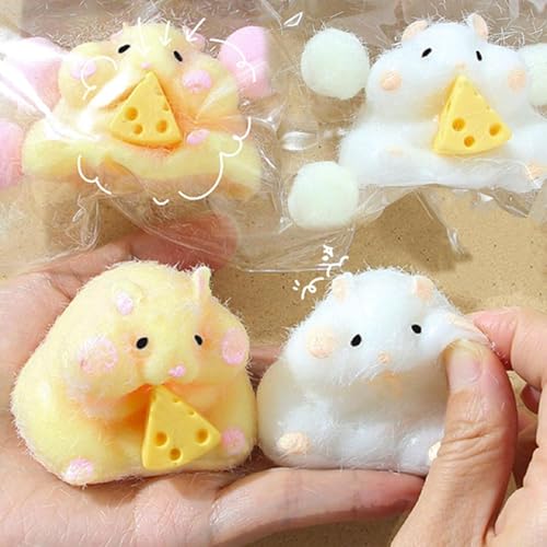 4 Stück Squishy Spielzeug, Hamster Käse Ultra Soft Squishy Fidget Toys Silikon Squeeze Toys für Stressabbau Fidget Toys von PDOOR