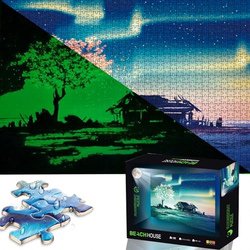 Glow in the Dark Puzzles, 1000 Teile Puzzle für Erwachsene – Puzzle-Spielzeug für Jungen und Mädchen, Oster-Geburtstagsgeschenke für Teenager, Spielzeug (Strand) von PDOOR