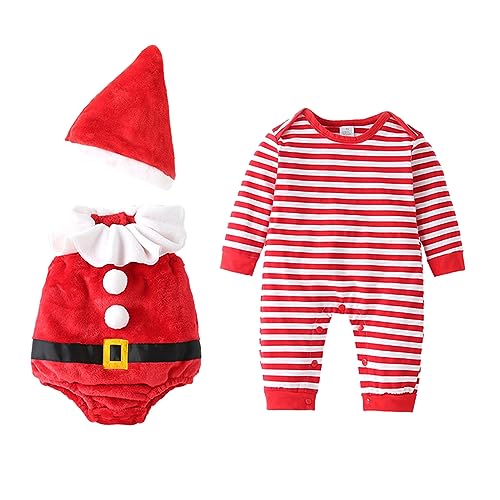 PDYLZWZY Baby Mädchen Jungen Weihnachtskostüme Outfit Weihnachtsmann Cosplay Kostüme Langarm Gestreifter Strampler Kinder Santa Baby Weihnachten Cosplay Kostüm (Red, 6-12 Months) von PDYLZWZY