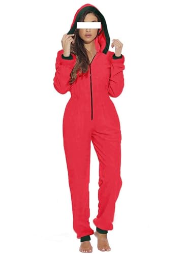 PDYLZWZY Damen Santa Kostüm Mrs. Claus Kostüm Sexy Santa Weihnachten Kapuzen Overall Outfit Cosplay Erwachsene Fleece Pyjamas Nachtwäsche (Red#1, L) von PDYLZWZY