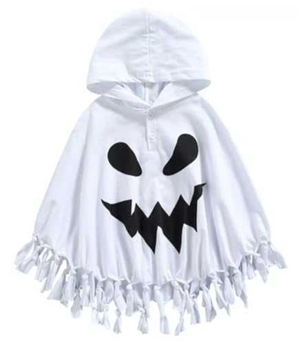 PDYLZWZY Halloween Kleinkind Gespenst Kostüm, Baby Jungen Mädchen Gespenst Kapuzenmantel Cape Weiß Gespenst Gesicht Party Cosplay Robe Gespenst Kostüm von PDYLZWZY
