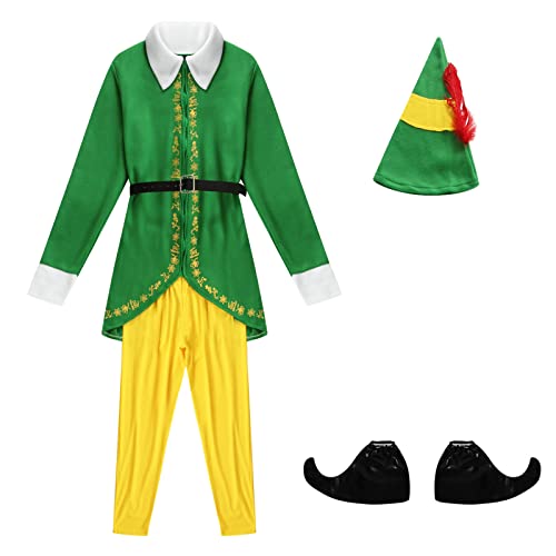 PDYLZWZY Herren-Elfen-Kostüm-Set für Erwachsene, Weihnachten, Cosplay-Anzug, Weihnachts-Outfits, The Elf Deluxe-Kostüme, Elfen-Anzug, Elfen-Kostüm, Elfen-Outfit (Green, L) von PDYLZWZY