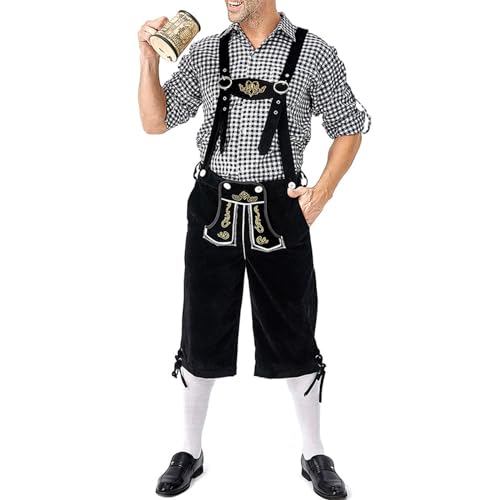 PDYLZWZY Oktoberfest-Kostüm für Herren, klassisches Lederhosen-Kostüm, Cosplay-Outfits für Bierfest, Herren-Oktoberfest, deutsche bayerische Trachten, Lederhosen, Bundhosen-Kostüm (Beige, XL) von PDYLZWZY