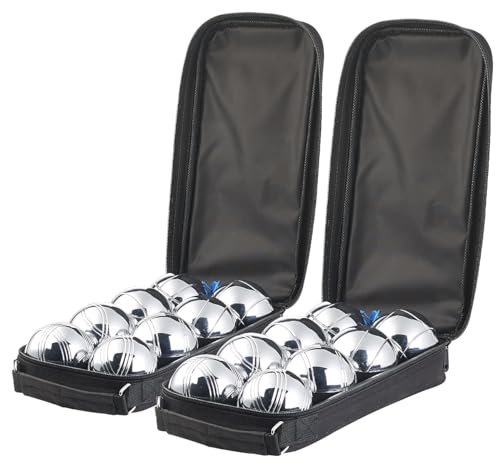 PEARL Bocciakugeln: 2er-Set Boule- & Boccia-Spiele: 16 Metall-, 2 Holz-Kugel, Tasche (Bocciaspiele, Bouleset) von PEARL