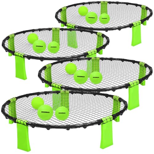 PEARL Sports 4 Outdoor-Roundnet-Spielsets mit 4 Spielnetzen und 12 Bällen, Ø 92 cm von PEARL